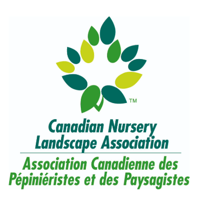 The image features the emblem of the Canadian Nursery Landscape Association, consisting of a circular leaf design with green and yellow leaves above bilingual text.