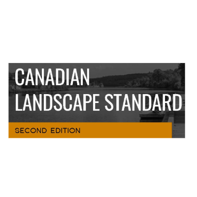 The image features bold text "CANADIAN LANDSCAPE STANDARD" over a grayscale landscape background with an orange footer that reads "SECOND EDITION."